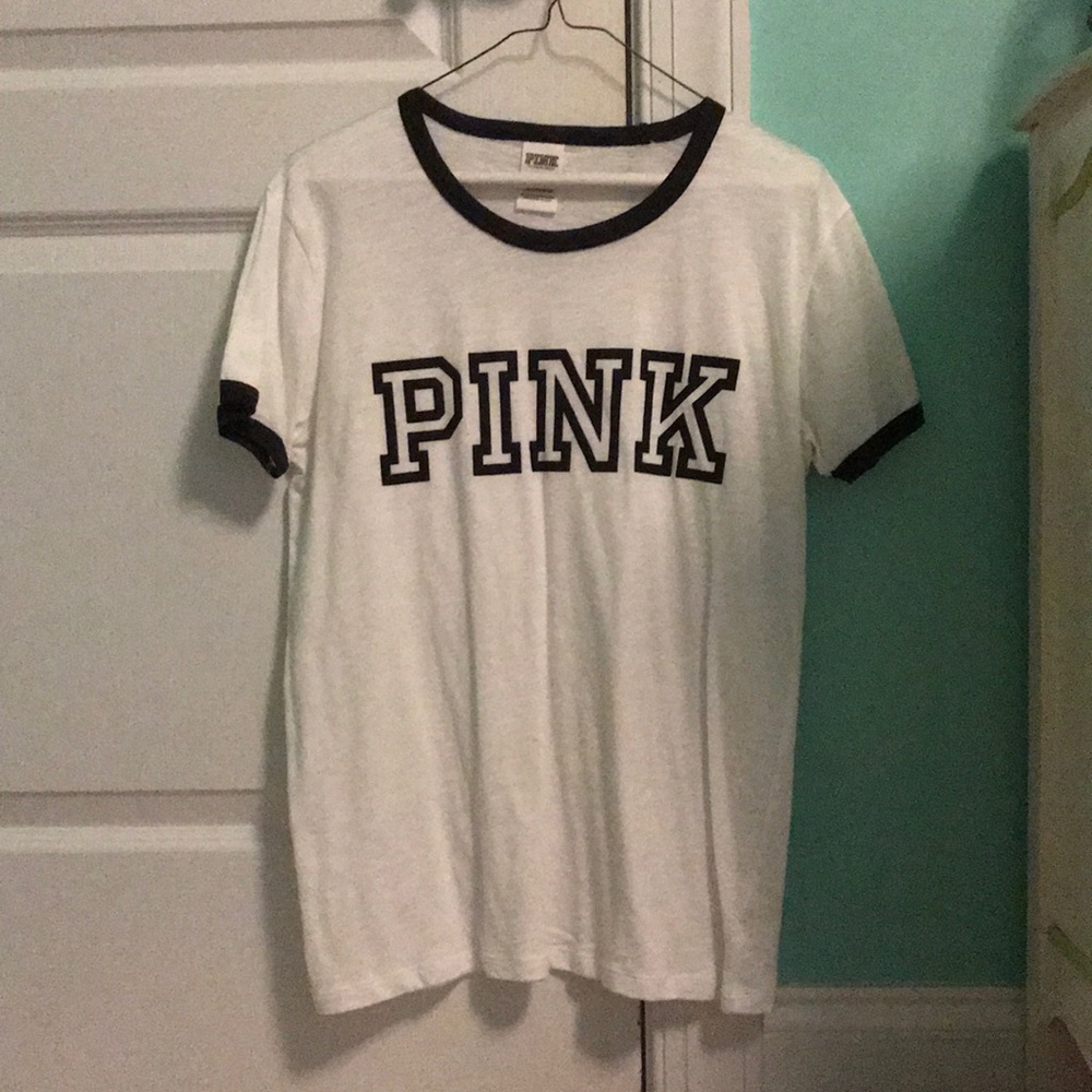 white PINK short sleeve shirt